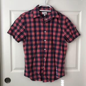 Men's Short Sleeve Pink & Blue Plaid Button Down Small Dress Shirt Sonoma S